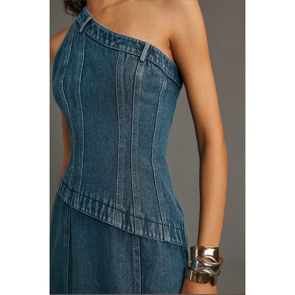 Anthropologie  Forever That Girl Camila One Shoulder Denim Dress - Picture 3 of 10